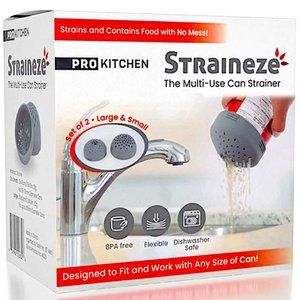 🆕 STRAINEZE (2-PACK) CAN STRAINER / MICRO COLANDER SET ~ Multi-Use ~ Mess-Free